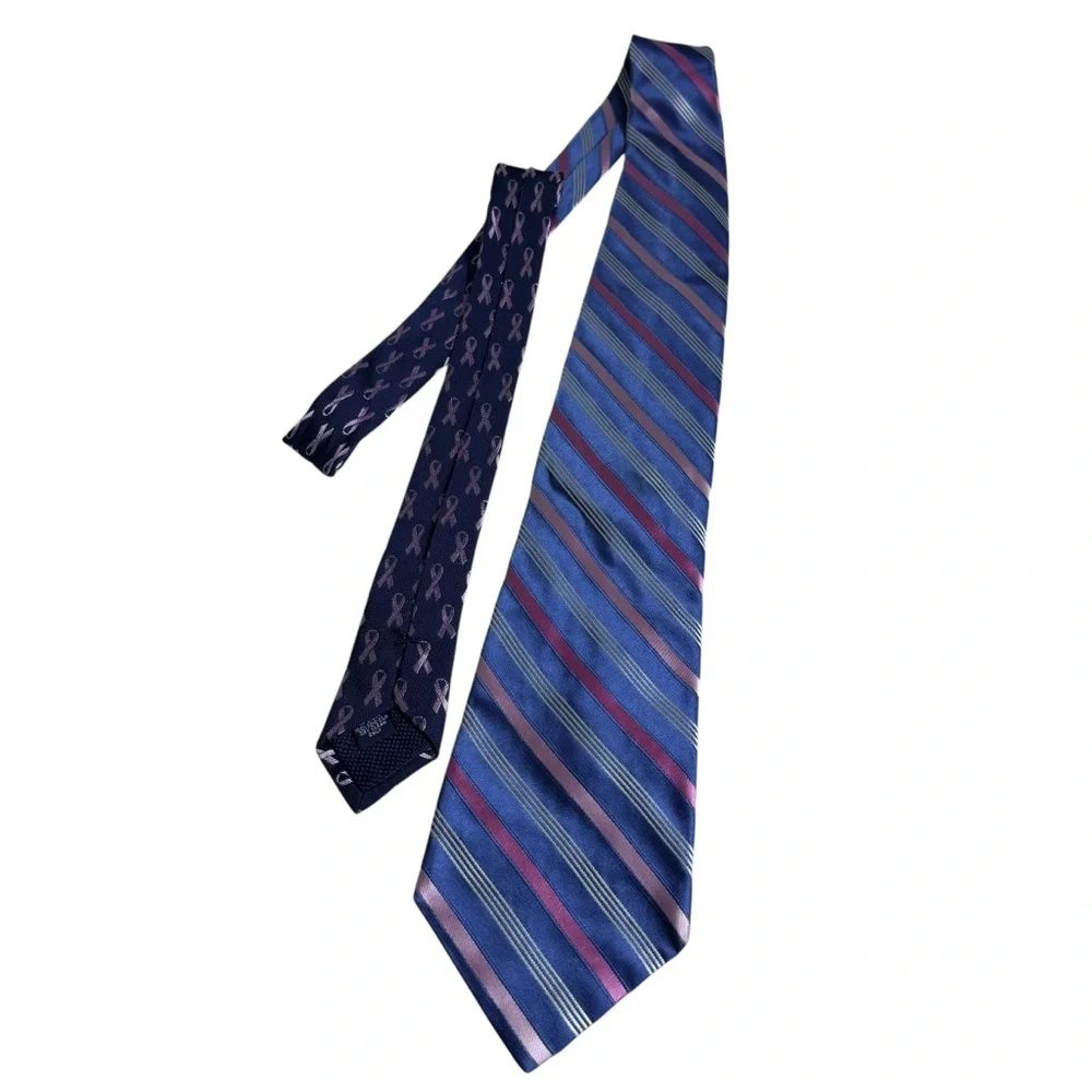 Daniel Cremieux Striped Blue and Pink Breast Cancer Awareness Men's Silk Tie